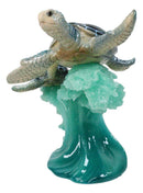 Marine Blue Shelled Sea Turtle Mother and Hatchling Swimming With Waves Figurine