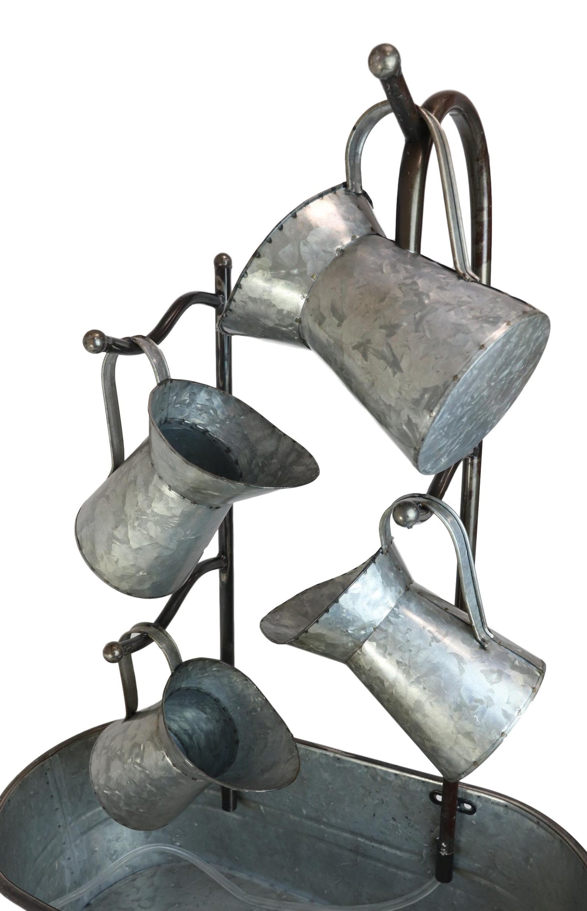 Galvanized Metal Rustic Watering Cans Cascading Basin Electric Water Fountain