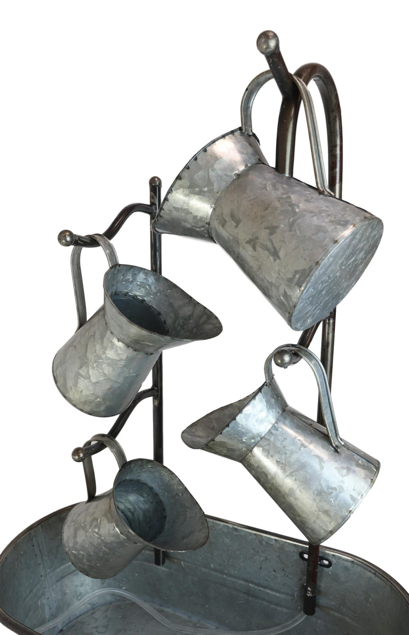 Galvanized Metal Rustic Watering Cans Cascading Basin Electric Water Fountain