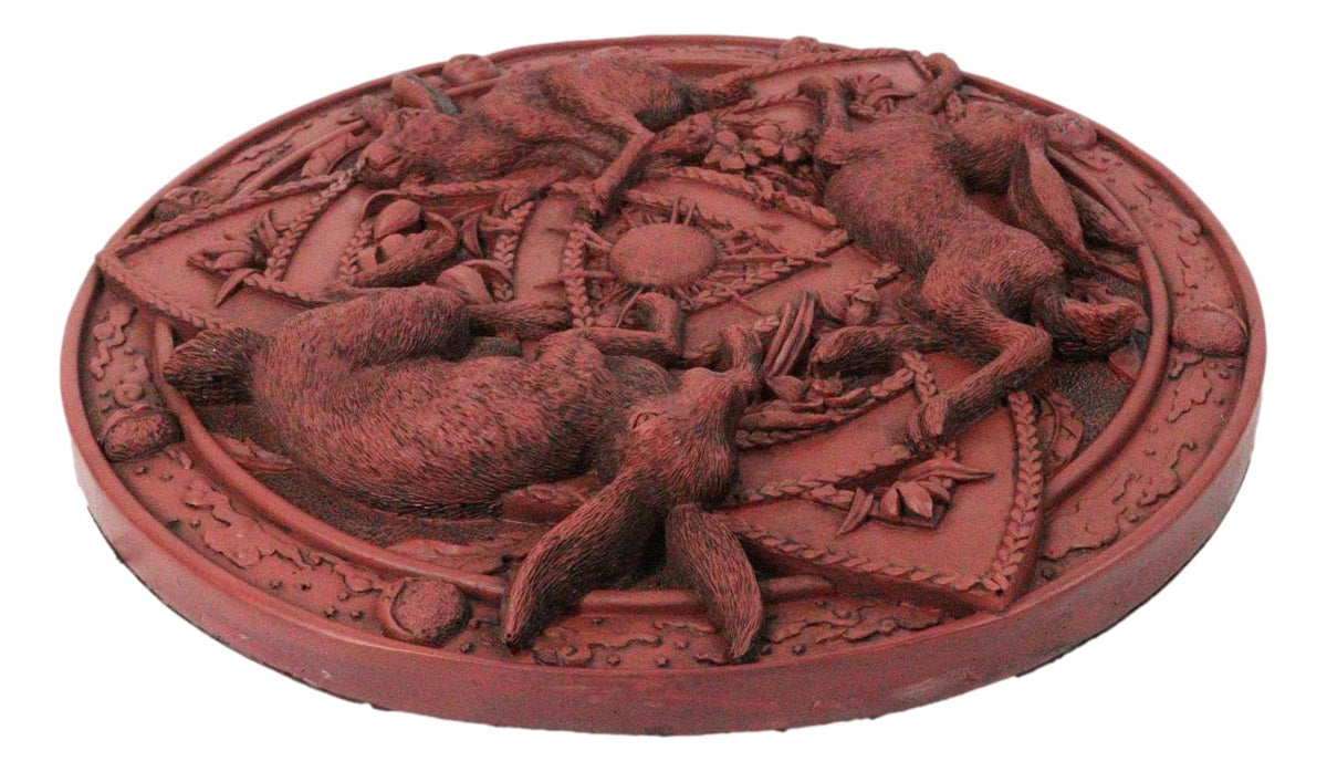 Wicca Sabbats Celtic Trinity Hares Wall Plaque Decor Faux Wooden Finish