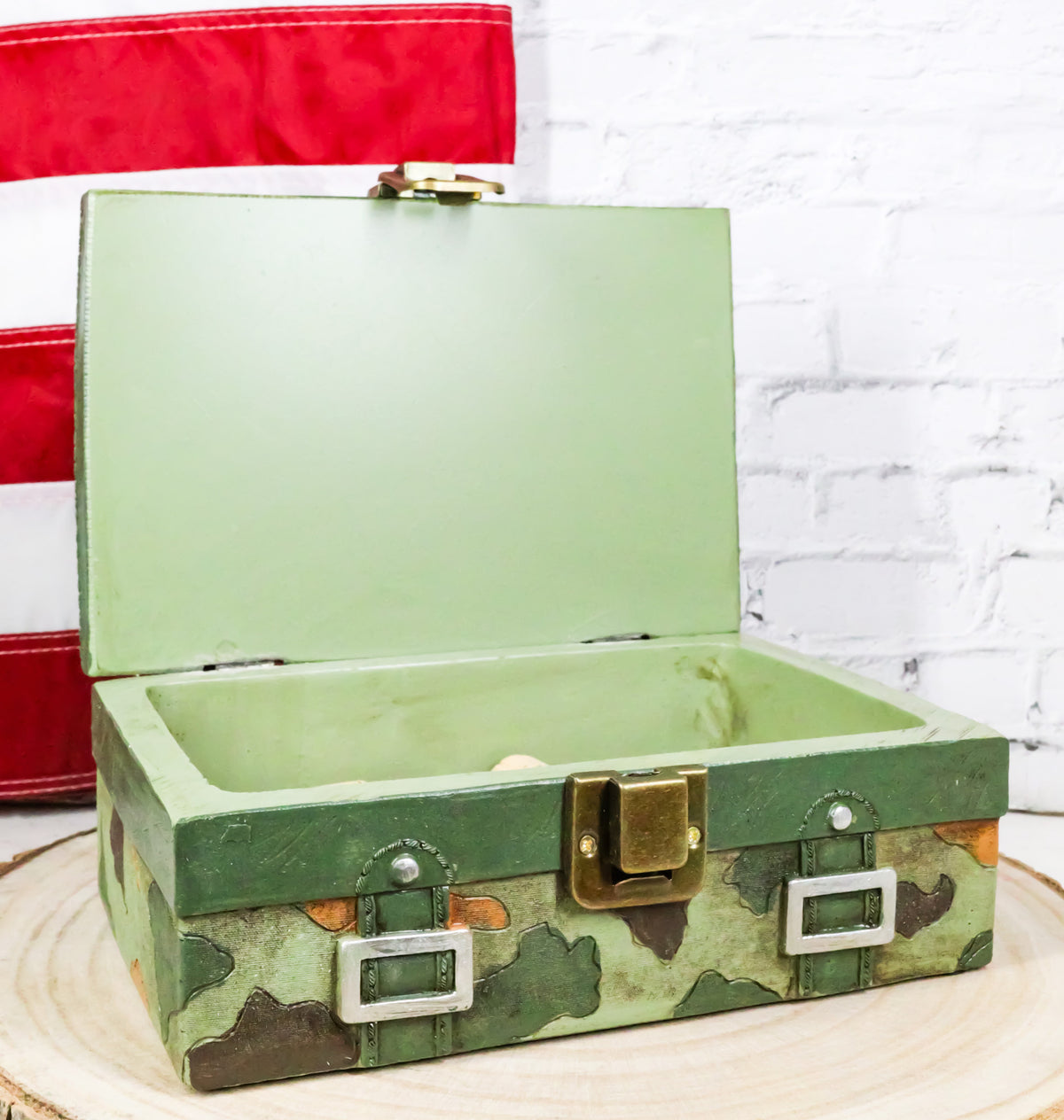 Green Military US Army Emblem Officer Briefcase Camo Decorative Trinket Box