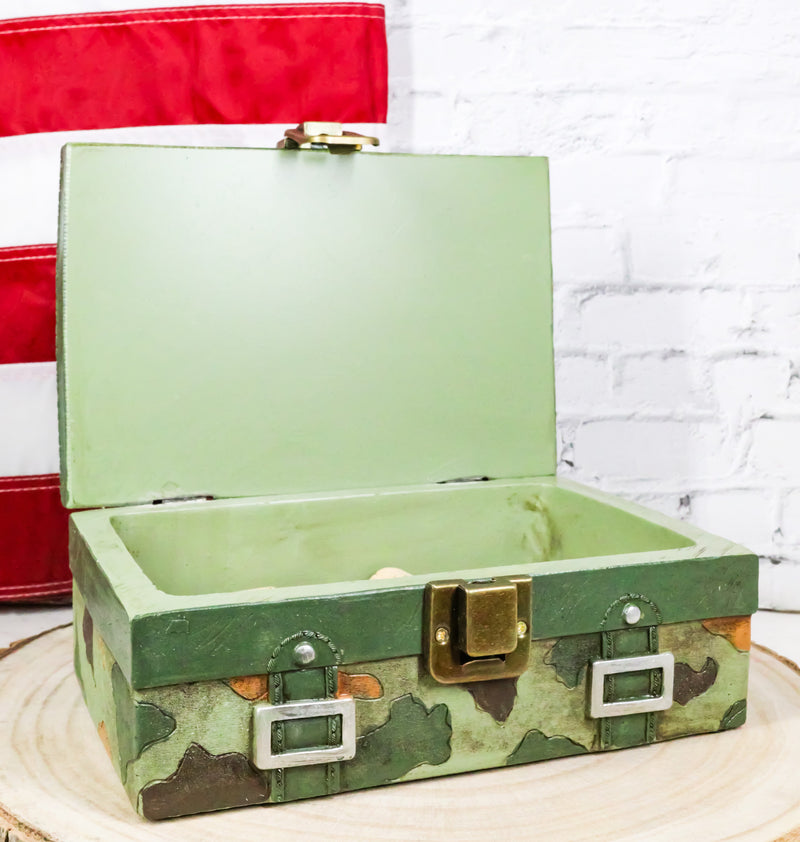 Green Military US Army Emblem Officer Briefcase Camo Decorative Trinket Box