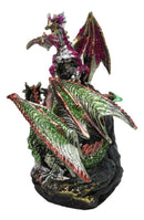 LED Crystal Faux Geode Dragons Duelling Figurine, Red & Green Metallic Dragons