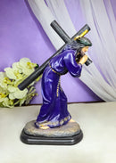 Via Dolorosa Jesus Christ in Purple Robe Carrying Cross Calvary Figurine 12" H