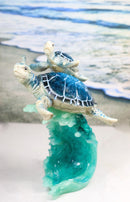 Marine Ocean Blue Sea Turtles Mother and Hatchling Swimming With Waves Figurine