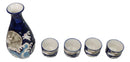 Blue Moon Rabbit With Waves Porcelain Sake Carafe Flask And 4 Ochoko Cups Set
