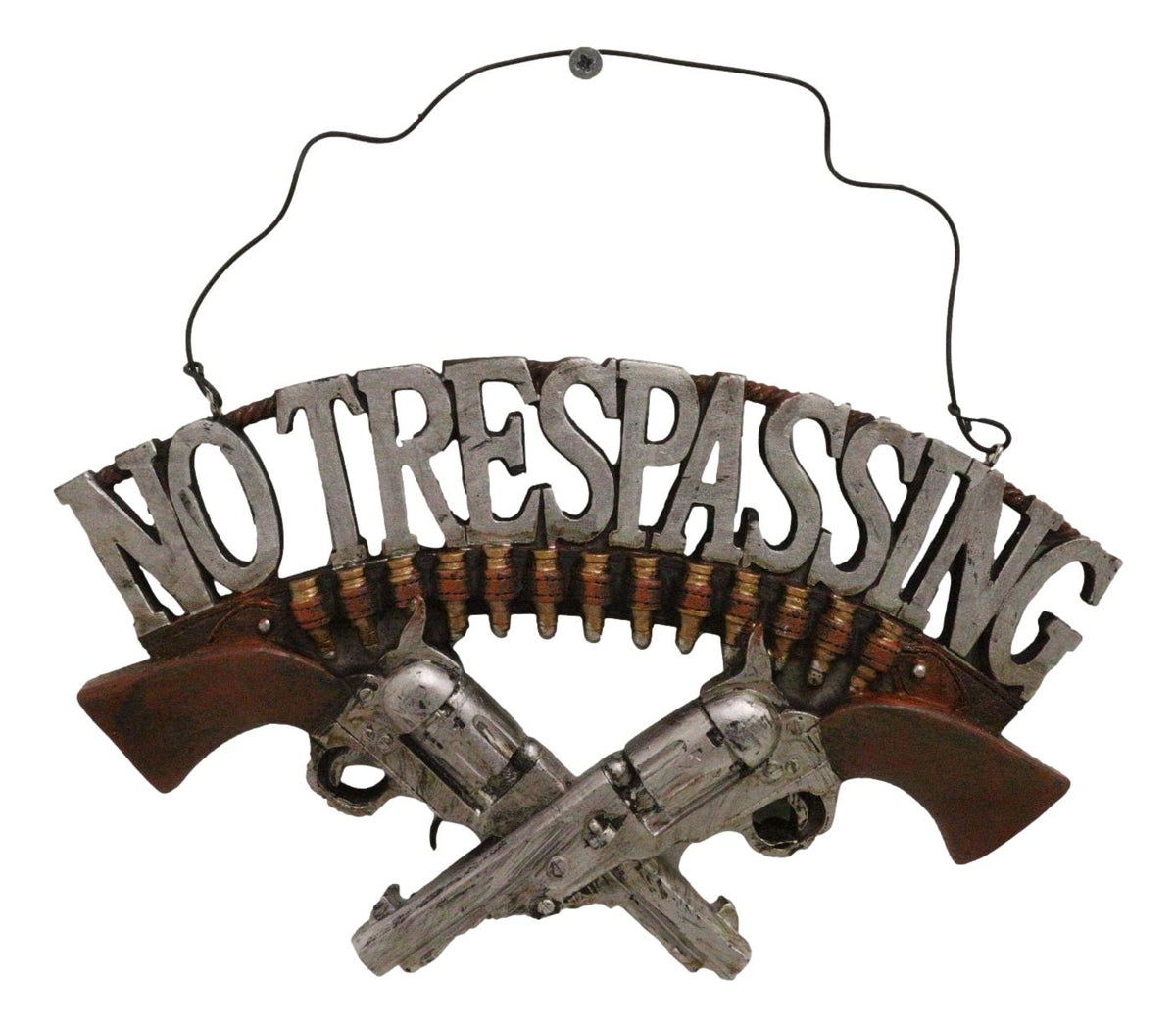 No Trespassing Wild West Dual Six Shooter Guns With Bullets Wall Sign Plaque