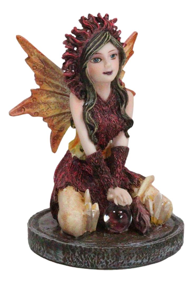 Kneeling Red Tribal Dress Summer Hanuman Fairy with Crystal Ball Small Figurine