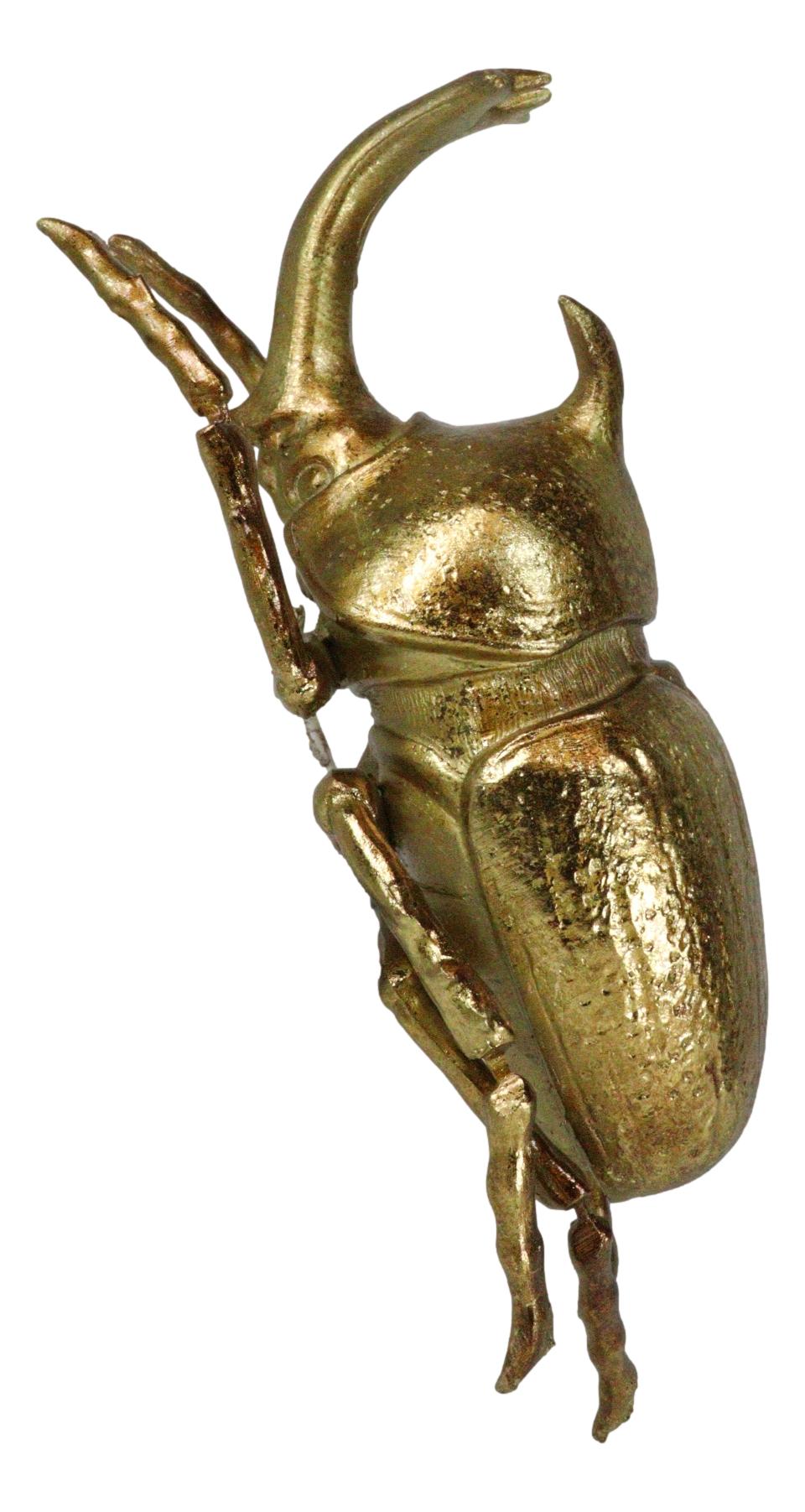 Medium Gold Resin Rhinoceros Elephant Beetle Wall Decor Or Tabletop Figurine