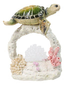 Marine Green Sea Turtle Swimming Over Coral Reef With Acrylic LED Light Figurine