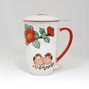 Twin Sparrows Florals 15oz Porcelain Tea Mug With Lid & Stainless Steel Infuser