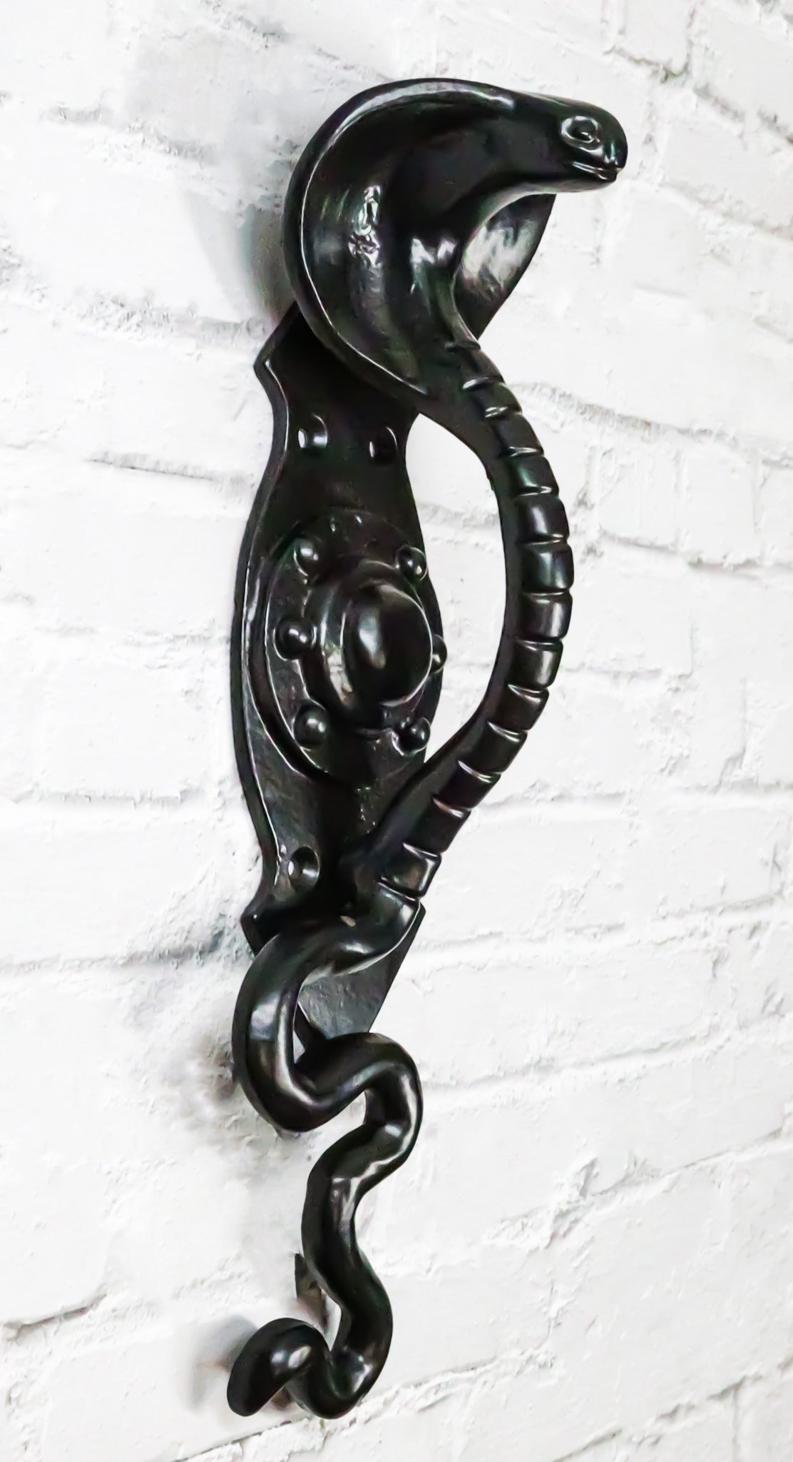 Set of 2 Black Cast Iron Ferocious Desert Cobra Snake Door Handle Bar Pulls - Ebros Gift