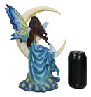 Crescent Moon Lullaby Mother Fairy in Blue Gown Embracing Her Child Baby Statue