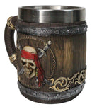 Nautical Red Bandana Pirate Skull Cutlass Swords Shipwreck Barrel Tankard Mug