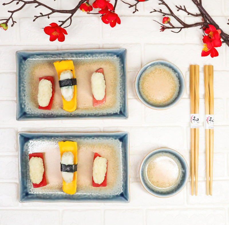 Ao Nagashi Porcelain Sushi Plates Sauce Dishes Chopsticks Dinnerware Set For 2