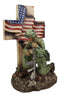 Military War Hero Soldier With Rifle By American Flag Cross Memorial Figurine