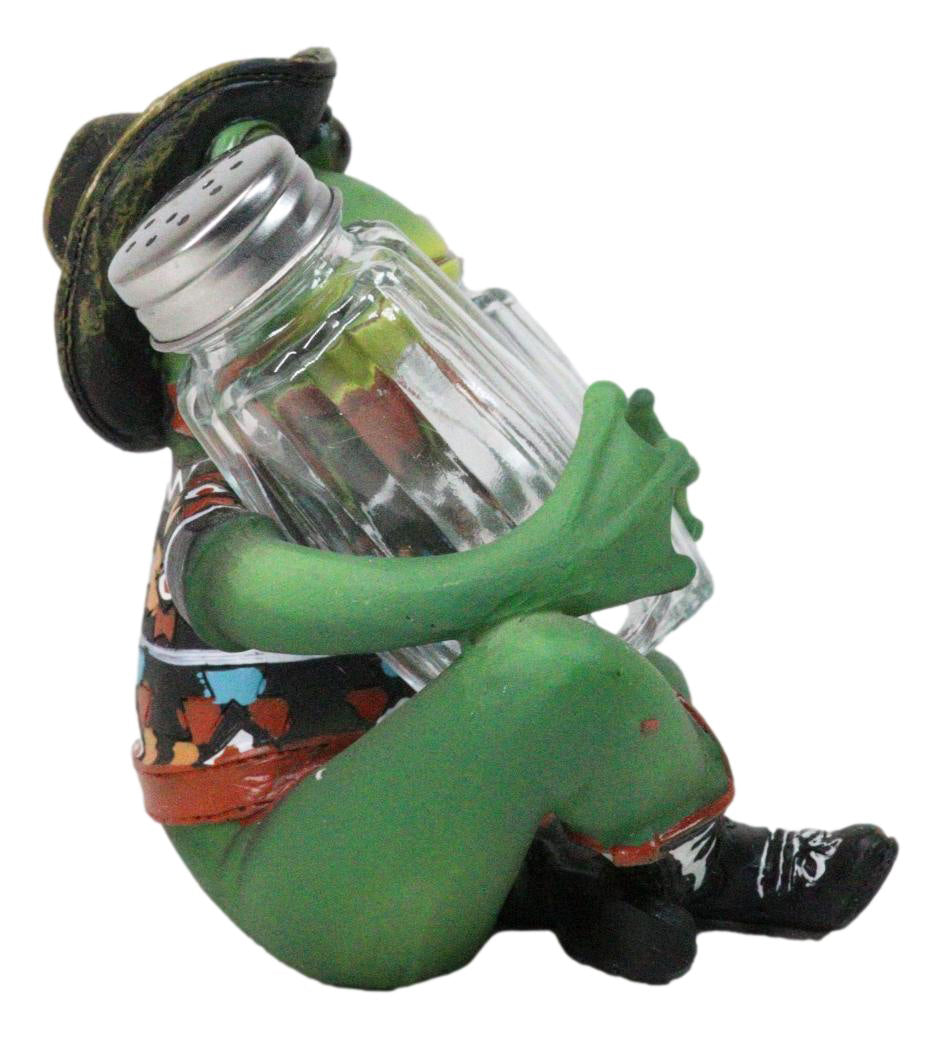 Cowboy Toad Frog With Hat Boots And Southwest Serape Salt Pepper Shakers Holder