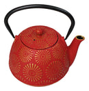 Red Gold Kiku Chrysanthemum Floral Design Large Cast Iron Tetsubin Teapot 40oz