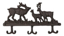 Rustic Deer Stag Doe and Fawn Family Antlers Cast Iron 6 Peg Wall Hook Sculpture