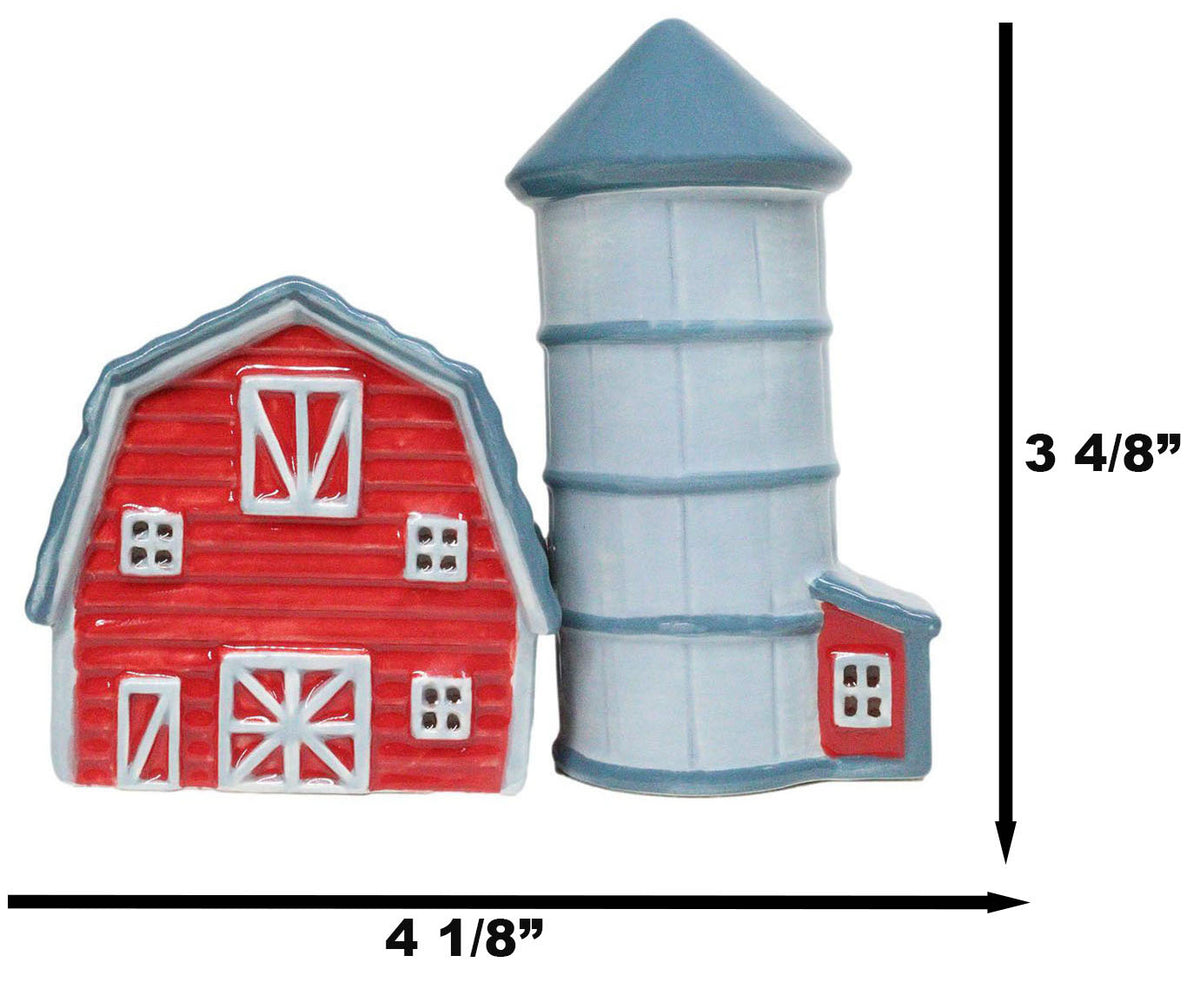 Ceramic Agricultural Country Farm Red Barn And Silo Salt And Pepper Shakers Set