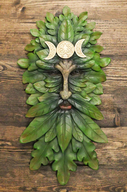 Nature Spirit God Celtic Greenman Wicca Triple Moon Tree Ent Wall Decor Plaque - Ebros Gift