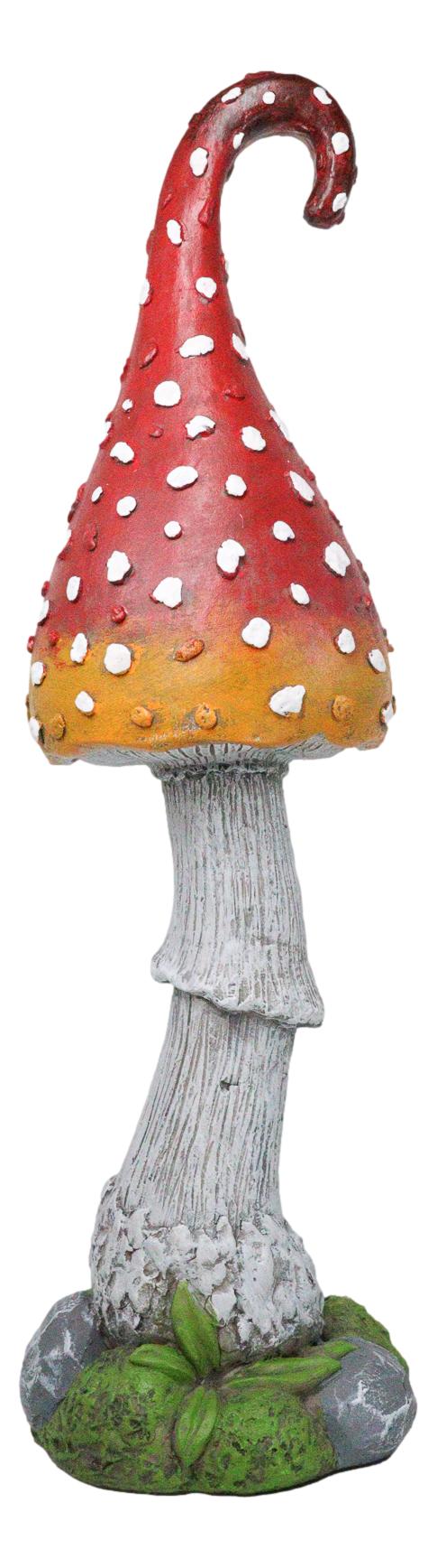 Large Fairy Garden Red White Spotted Crooked Toadstool Mushroom Figurine 23"H