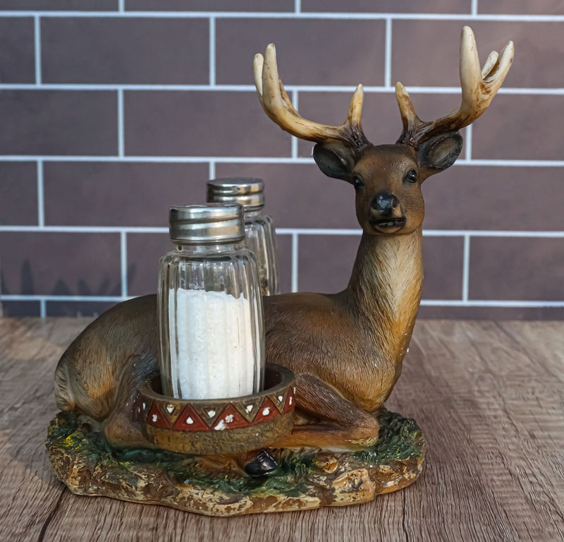 Rustic 8 Point Antlers Buck Deer Stag With Saddlebags Salt Pepper Shakers Holder