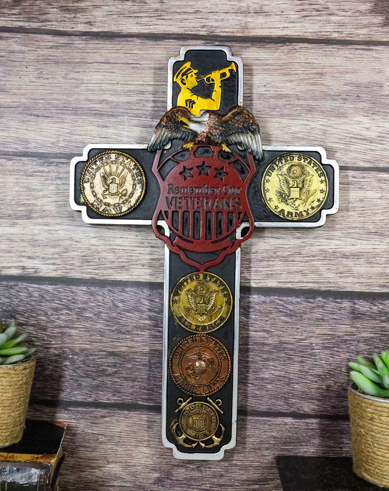Remember Our Veterans Eagle USA Navy Army Air Force Military Medals Wall Cross