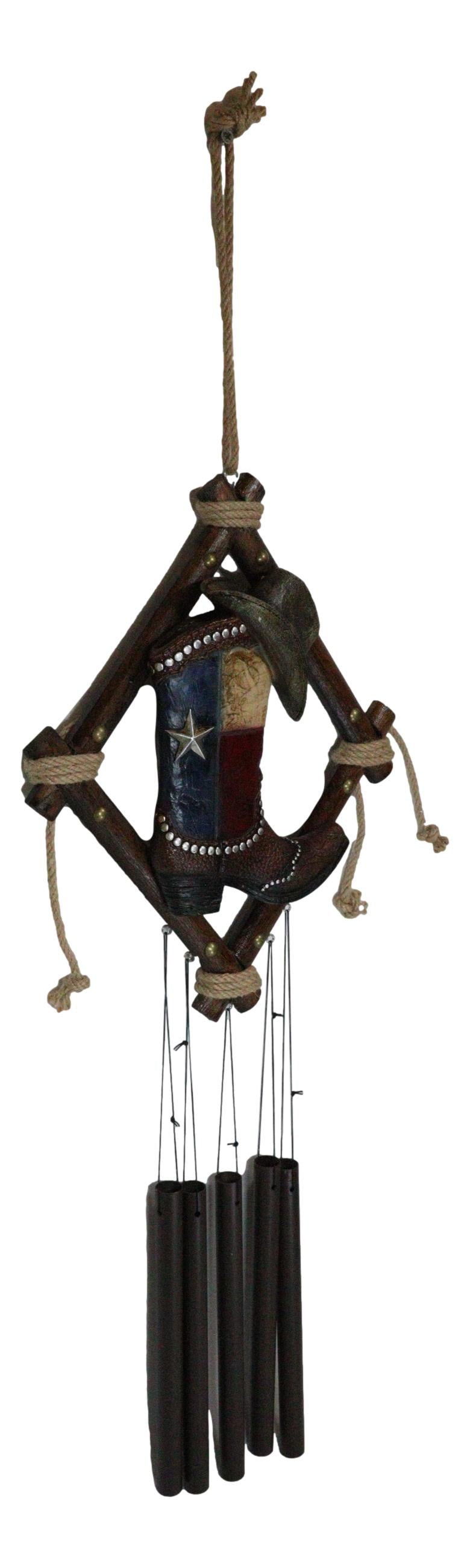 Rustic Western Texas Cowboy Boot And Hat Faux Leather Decorative Wind Chime
