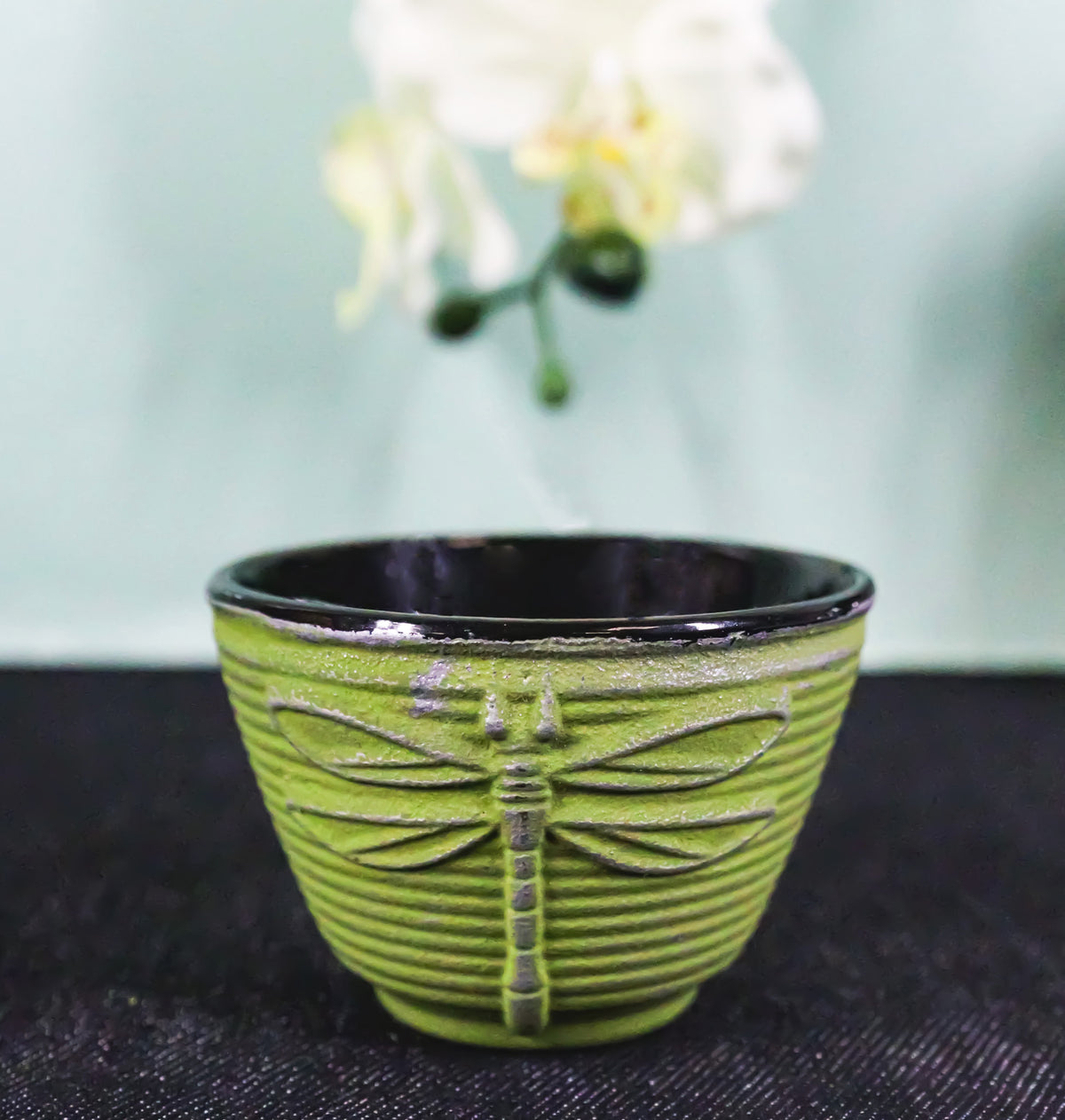 Pack Of 4 Green Tombo Dragonfly Cast Iron Tetsubin Textured Tea Cups 3oz