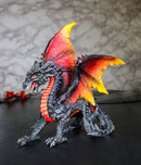 Gothic Guardian Black Spiked Fire Dragon Figurine With Ember Flame Wings