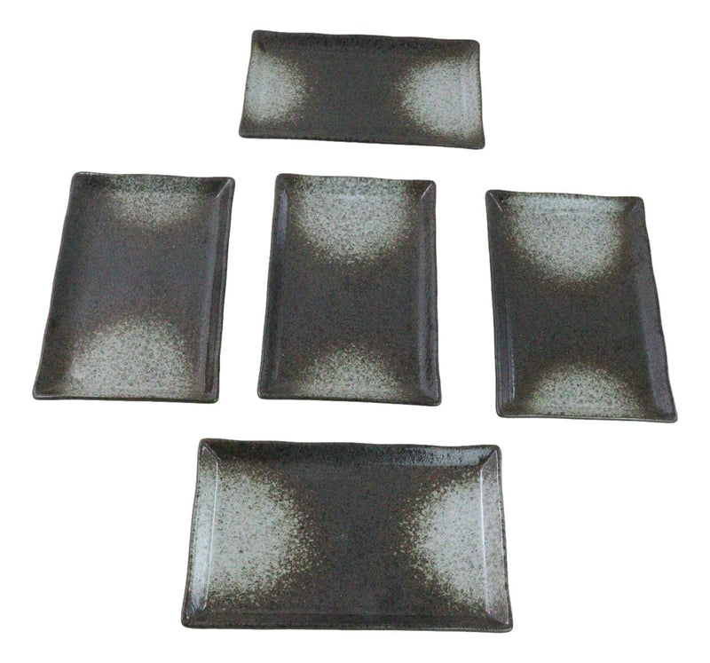 Pack Of 5 Grey Tone Hakumu Ceramic Collection Rectangular Sushi Plates 7.75" L
