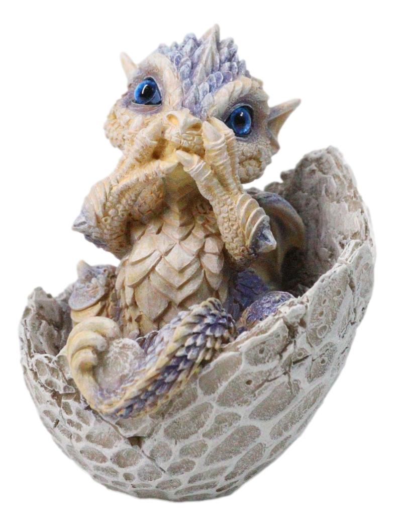 Adorable Blue Baby Dragon Hatchling Cracking Out of Egg Shell Figurine 4"H