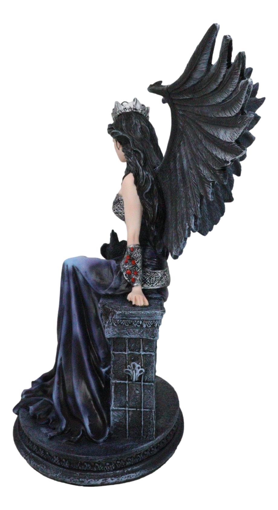 Dark Encounter Gothic Crowned Fairy Queen With Raven Crow On Ledge Figurine
