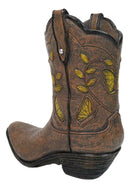 Western Yellow Butterfly and Flowers Faux Leather Cowgirl Boot Vase Figurine