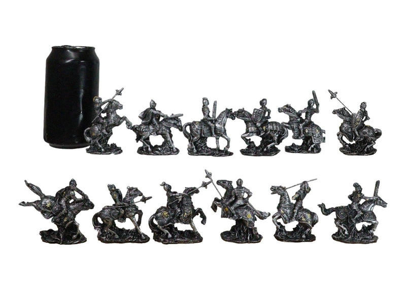 Set of 12 Medieval Armored Cavalry Horse Knights in Suit of Armor Figurines