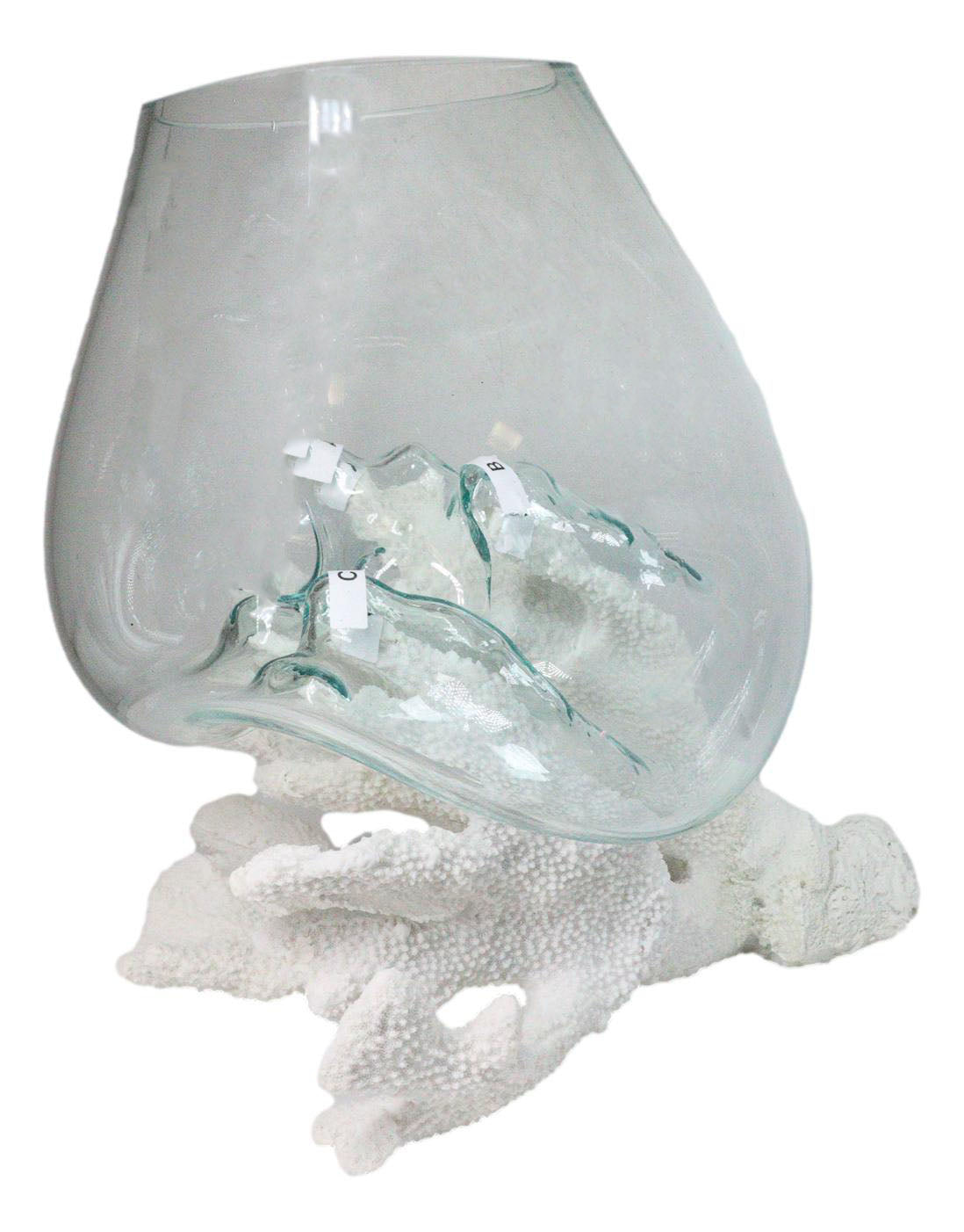 Marine Hand Made White Coral Polyps With Molten Glass Terrarium Bowl Large 15H"
