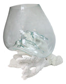 Marine Hand Made White Coral Polyps With Molten Glass Terrarium Bowl Large 15H"