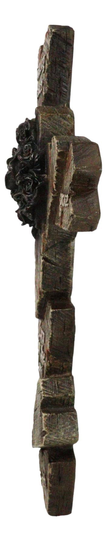 Rustic Amazing Grace Strength Faith Blooming Roses Faux Wood Hearts Wall Cross - Ebros Gift