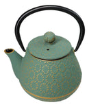 Green And Gold Chrysanthemum Textured Petite Cast Iron Teapot 10oz Tea Pot