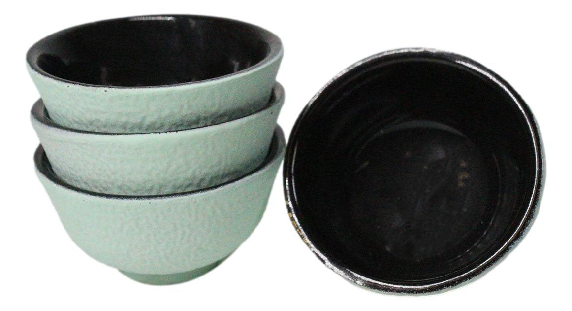 Mint Green Textured Japanese Tetsubin Style Cast Iron Mini Tea Cups Set of 4