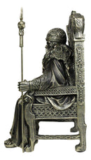 Norse Viking Odin The Alfather Sitting On A Throne with Raven Spear Statue