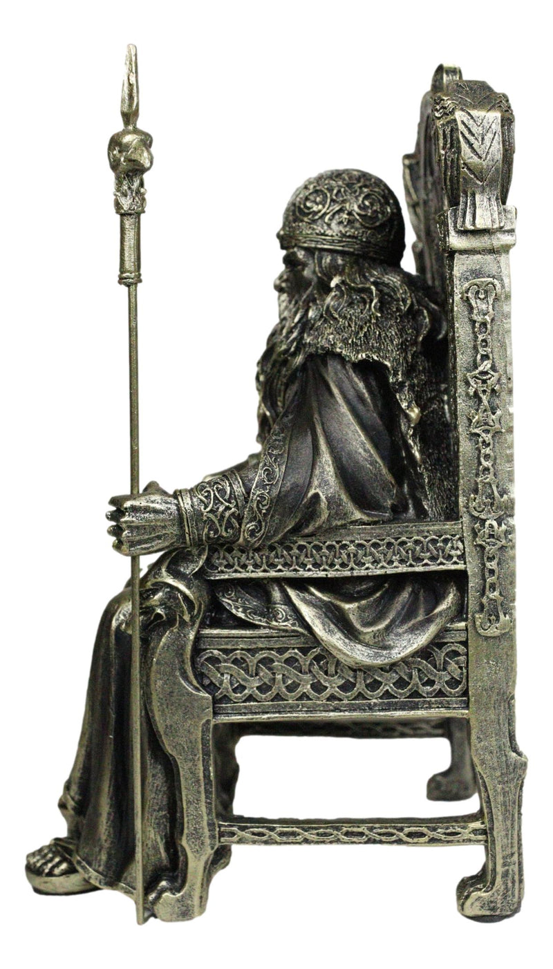 Norse Viking Odin The Alfather Sitting On A Throne with Raven Spear Statue