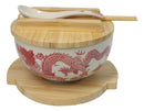 Red Ryu Dragon Design Donburi Ramen Bowl With Lid Trivet Spoon Chopsticks Set