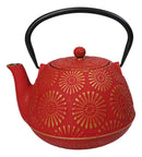 Red Gold Kiku Chrysanthemum Floral Design Large Cast Iron Tetsubin Teapot 40oz