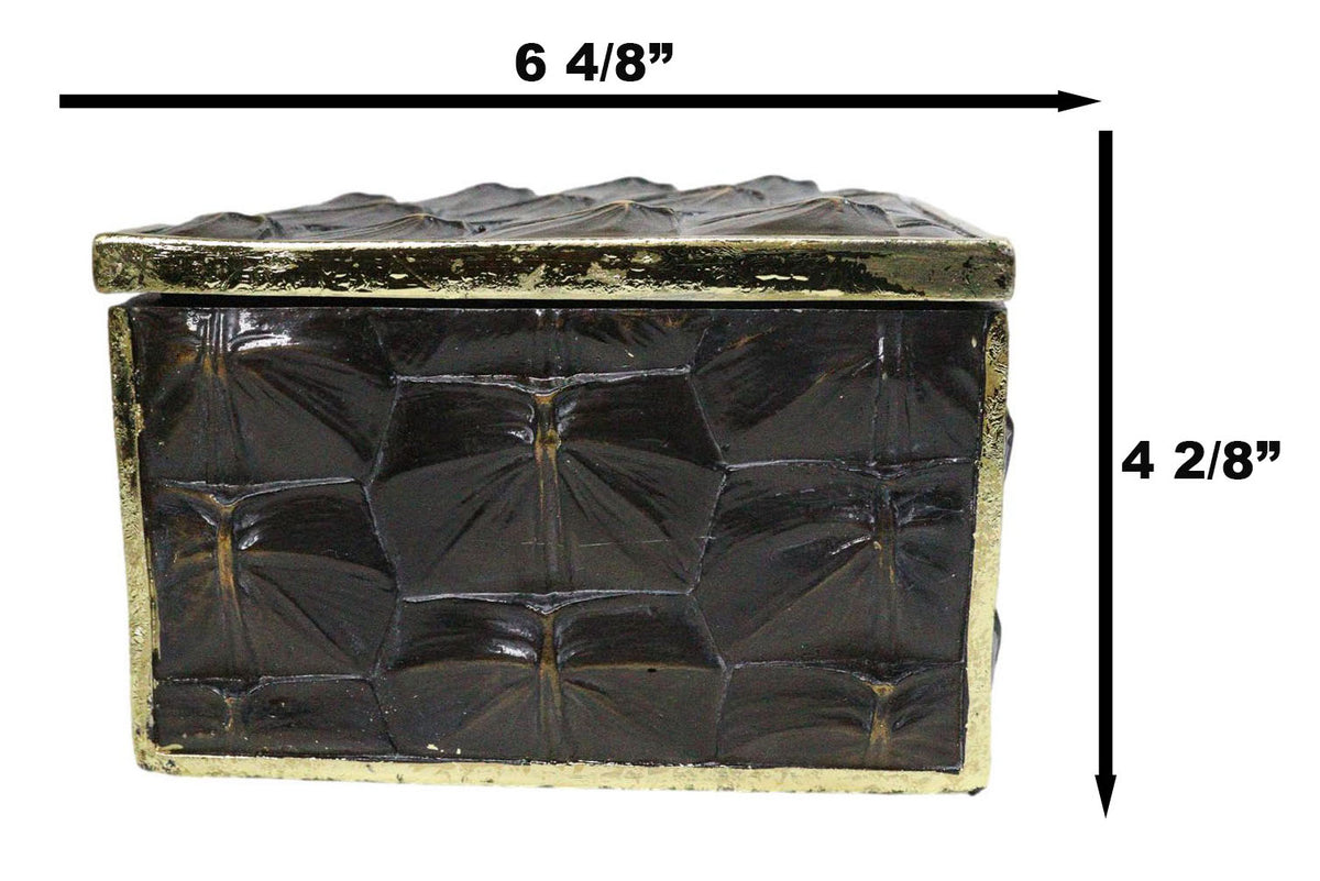 Realistic Faux Turtle Shell Print With Gold Trim Decorative Jewelry Trinket Box