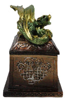 Medieval Fantasy Metallic Green Dragon Decorative Trinket Treasure Box Figurine