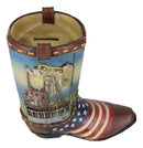 Rustic Western American USA Flag With Oil Derrick Cowboy Boot Money Piggy Bank
