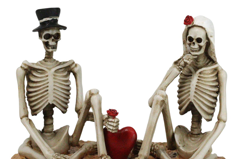 Love Never Dies Skeleton Bridal Wedding Couple With Rose by Red Heart Figurine