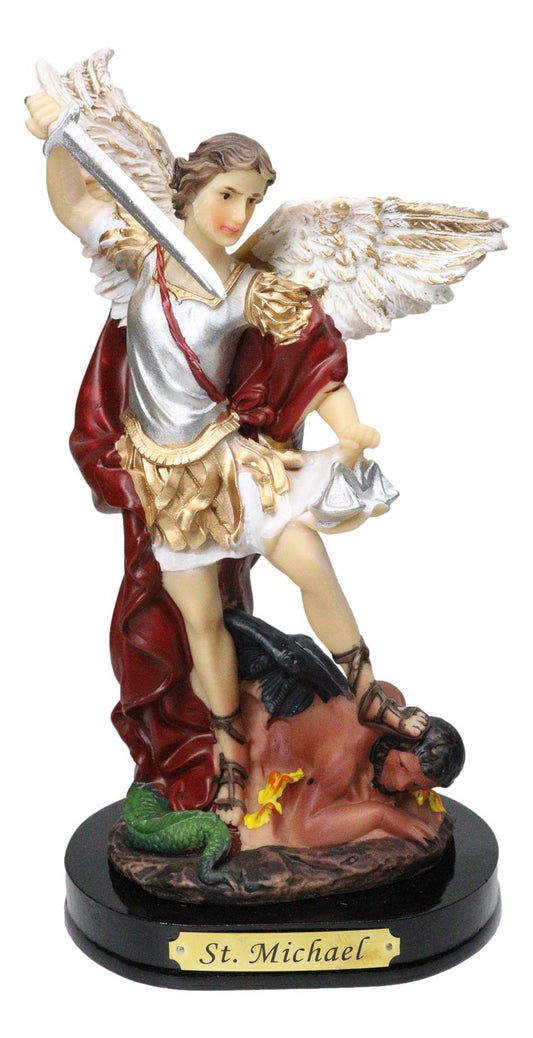 Archangel Saint Michael Trampling Satan With Sword And Scales Figurine 8"H